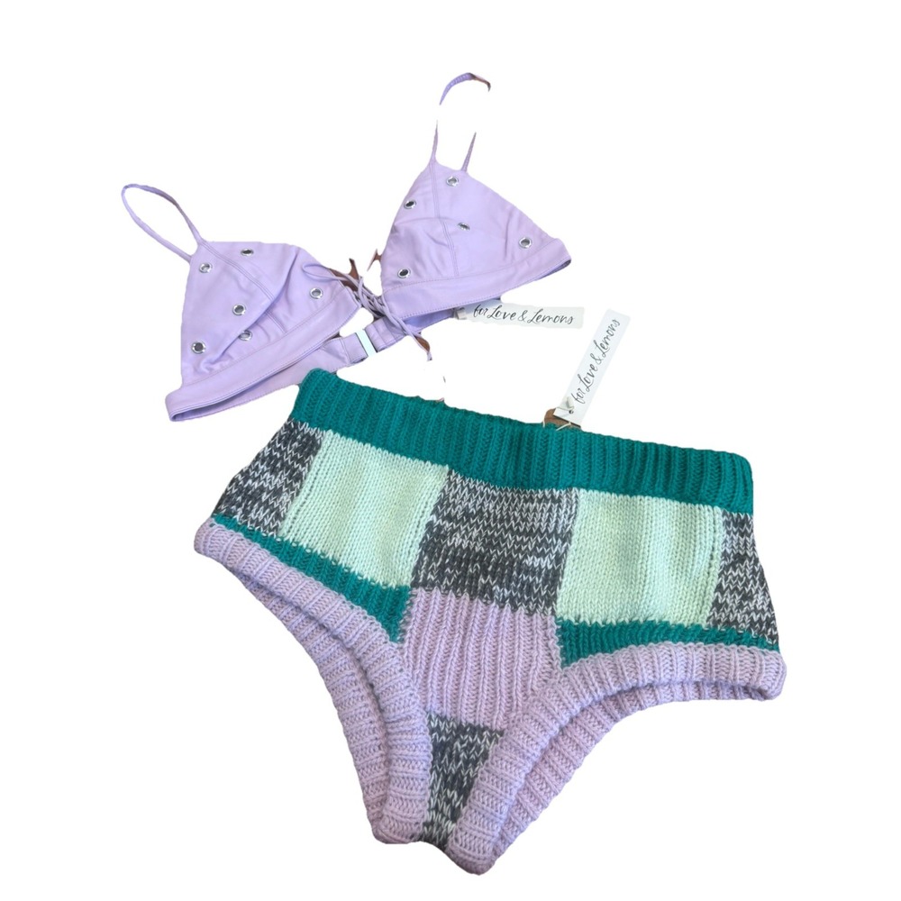 For Love And Lemons Lilac and Teal High Waist Shorts Only